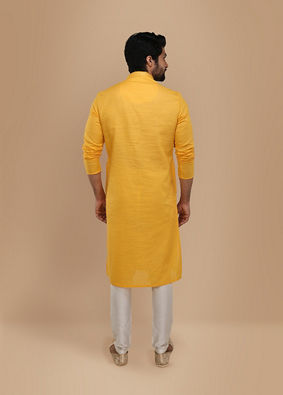 Yellow Self Design Kurta Pajama image number 3